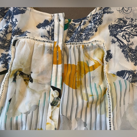 Anthropologie Maeve Floral Striped Silk Top - size 2 Extra Small boho - Picture 3 of 3